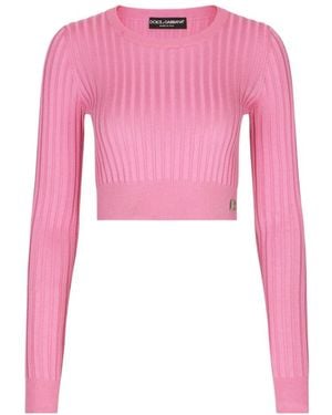 Dolce & Gabbana Logo Plaque Cropped Ribbed Jumper - Pink