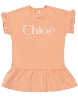 Chloé クロエ キッズ ロゴプリント ラッフルドレス - Pink