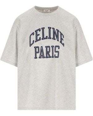 Celine Logo Cotton T-Shirt - Grey