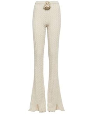 Magda Butrym Floral-Appliqué Split-Hem Flared Pants - White