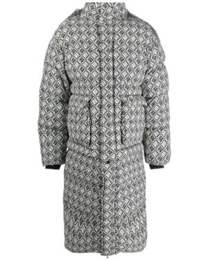 Marine Serre Moon Diamond-Pattern Oversized Puffer Coat - Grey