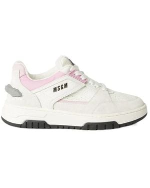 MSGM Logo Printed Lace-Up Trainers - White