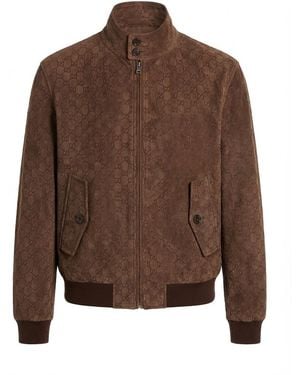 Gucci Embossed Gg Suede Bomber Jacket - Brown