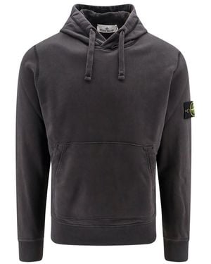 Stone Island Logo Patch Drawstring Hoodie - Grey
