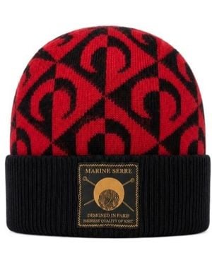 Marine Serre Wool Blend Knit Cap With Turned-Up Brim - Red