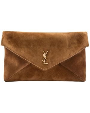 Saint Laurent Envelope Suede Pouch - Brown