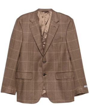 Canali Check-Pattern Single-Breasted Jacket - Brown