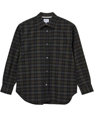 Norse Projects Oversized Wool Blend Plaid Shirt - Black