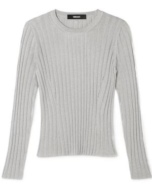 Versace Ribbed Knit Crewneck Top - Grey