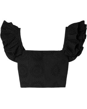 Alice + Olivia Tawny Ruffled Broderie-Anglaise Crop Top - Black