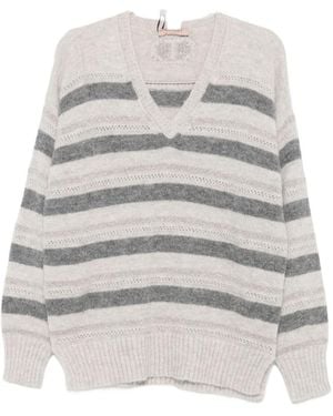 Twinset Striped V-Neck Jumper - Grey