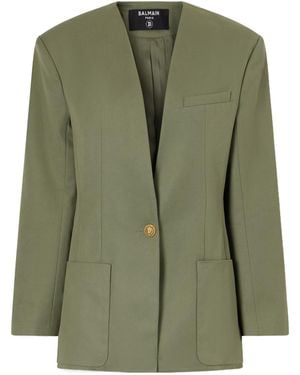 Balmain Cotton-Twill Blazer - Green