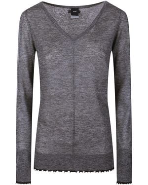 Pinko V-Neck Frayededge Jumper - Grey