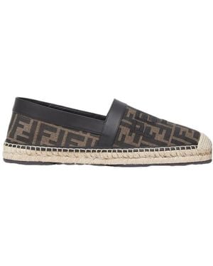 Fendi Logo Embroidered Slip-On Espadrillas - Grey