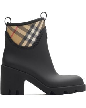 Burberry Round-Toe Checked Heeled Boots - Black