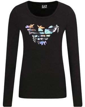 EA7 T-Shirt With Round Neck And Long Sleeves - Black