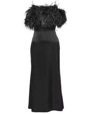 David Koma Feather-Trimmed Satin Midi Dress - Black