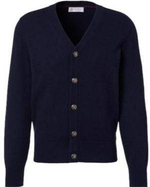 Brunello Cucinelli V-Neck Cashmere Cardigan - Blue