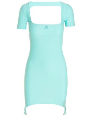 Courreges Logo-Embroidered Flared Mini Dress - Blue