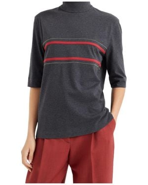 Brunello Cucinelli Stripe-Detail Cotton Top - Gray