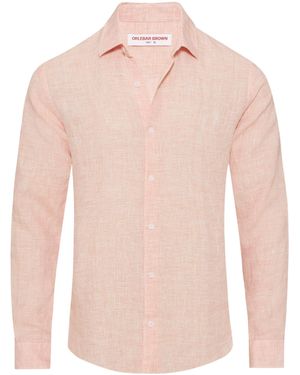 Orlebar Brown Tailored Fit Classic Collar Long-Sleeve Lightweight Linen Shirt - Pink