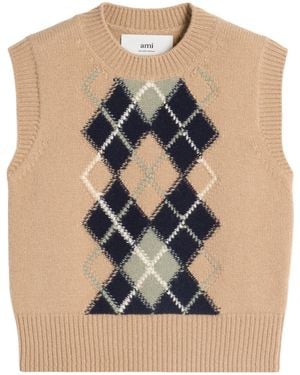Ami Paris Ami Argyle Sleeveless Jumper - Blue
