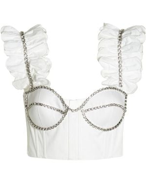 Area Embellished Sleeveless Cropped Top - White