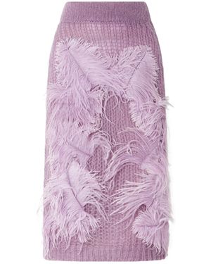 The Attico Feather-Trimmed Crochet-Knit Midi Skirt - Purple