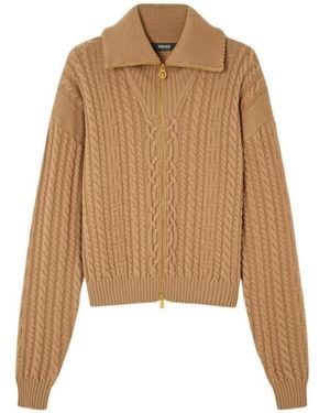 Versace Zip-Up Knitted Cardigan - Natural