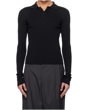 Rier Long-Sleeved Knit Polo Shirt - Black