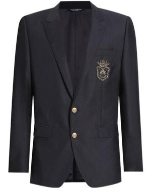 Dolce & Gabbana Heraldic Patch Single-Breasted Jacket - Blue