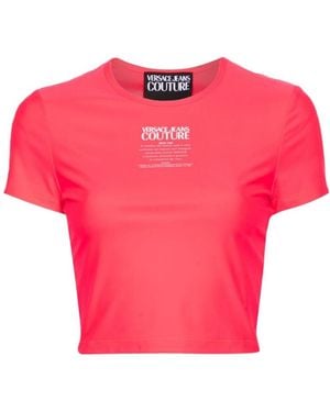 Versace Jeans Couture Couture Logo-Printed Crewneck Cropped T-Shirt - Pink