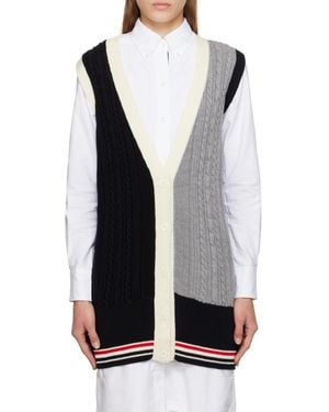 Thom Browne Rwb-Stripe Cable-Knit Vest - Blue