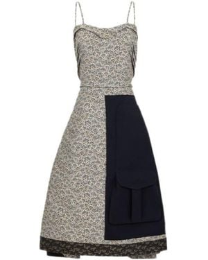Maison Margiela Floral-Embroidered A-Line Dress - Blue