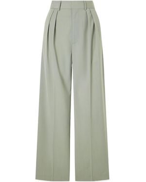 Kallmeyer Aiden Pleated Grain De Poudre Straight-Leg Pants - Green