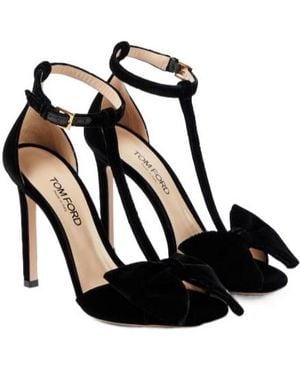 Tom Ford Solid Color Velvet Sandals - Black