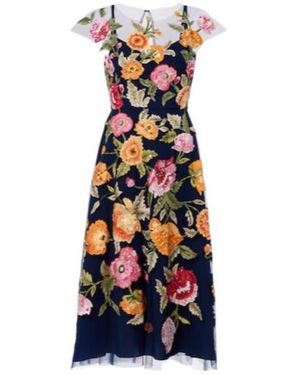 Carolina Herrera Floral Sequined Tulle Midi Dress - White