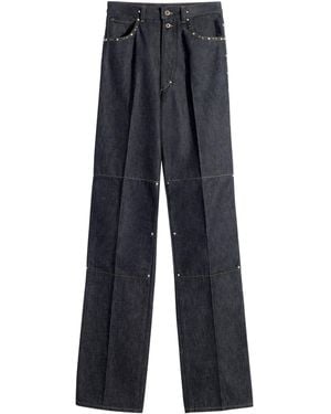 Lemaire Straight High-Waisted Trousers With Studs - Blue