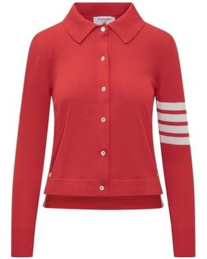 Thom Browne 4-Bar Stripe Knitted Polo Shirt - Red