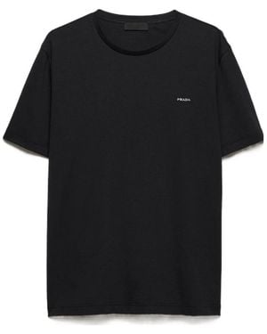 Prada Logo-Embroidered Short-Sleeve T-Shirt - Black