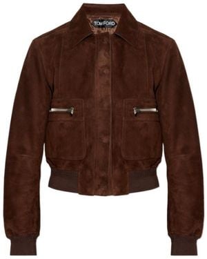 Tom Ford Zip-Pocket Suede Jacket - Brown