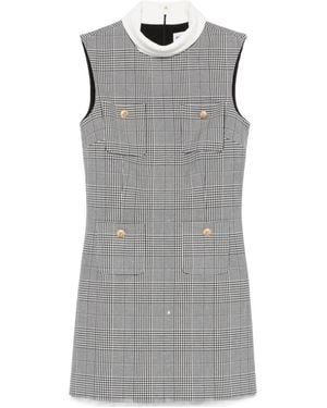 Self-Portrait Check-Pattern Coarse Tweed Mini Dress - Gray