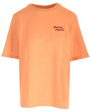 Maison Kitsuné Maison Kitsuné Logo Embroidered Crewneck T-Shirt - Orange