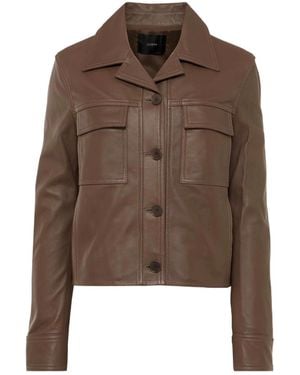 JOSEPH Single-Breasted Leather Jacket - Brown