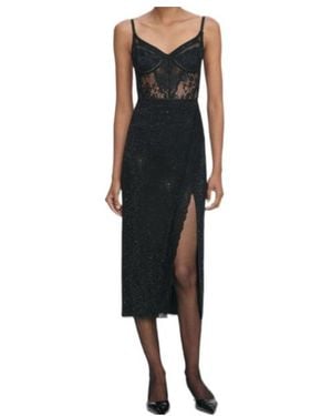 Self-Portrait Side-Slit Embellished Midi Skirt - Black