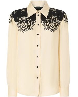 Pinko Star-Print Collared Shirt - Natural