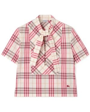 Burberry Cropped Check Cotton Scarf Blouse - Pink