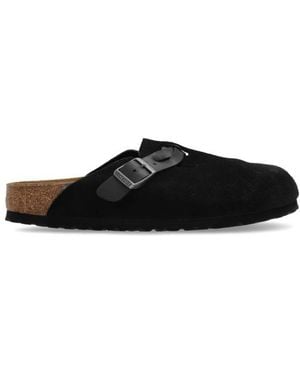 Birkenstock Boston Buckle Suede Mules - Black