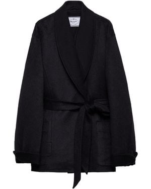Prada Single-Breasted Double Velour Caban Jacket - Blue