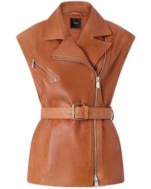Pinko Belted Biker-Style Leather Vest - Brown